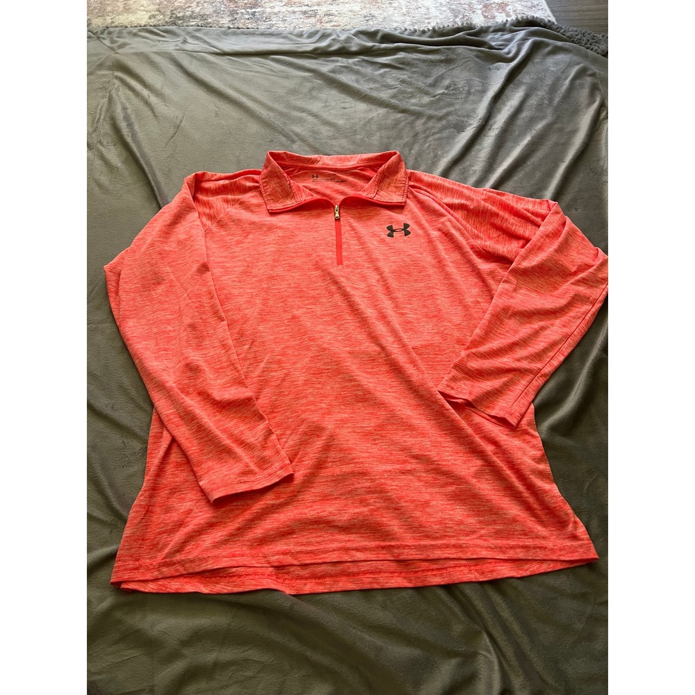 Under Armour Mens HeatGear 1/4 Zip Pullover Orange Heather Space Dye XL Loose